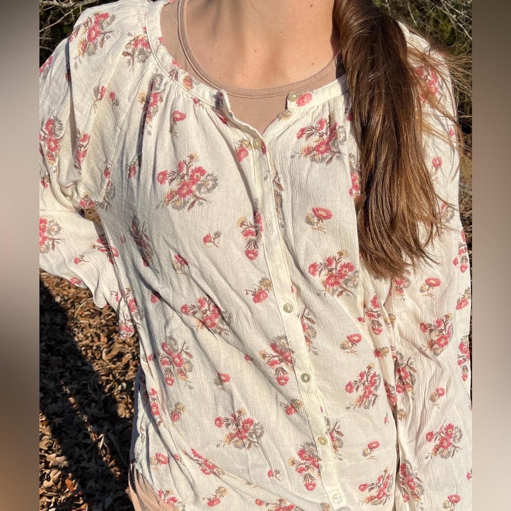 Chaps Floral Button Up Blouse